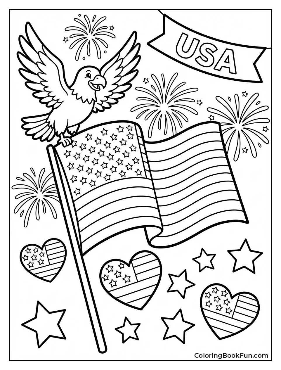 Heart Flag and Cute Eagle