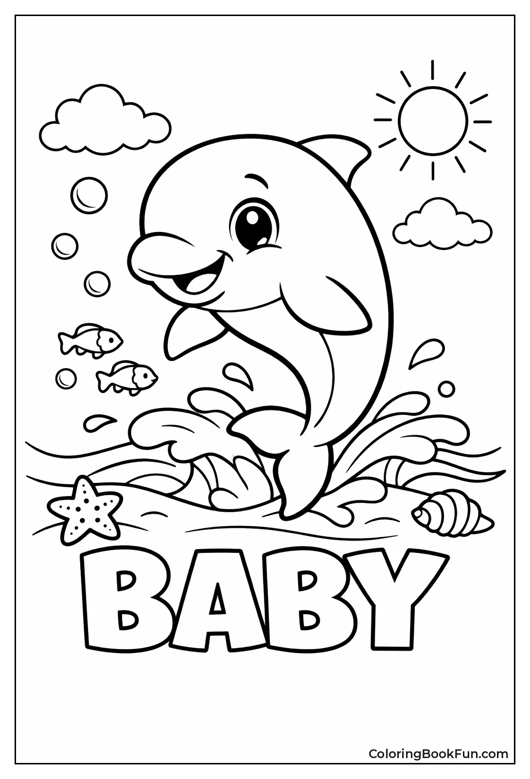 Simple Smiling Dolphin Outline