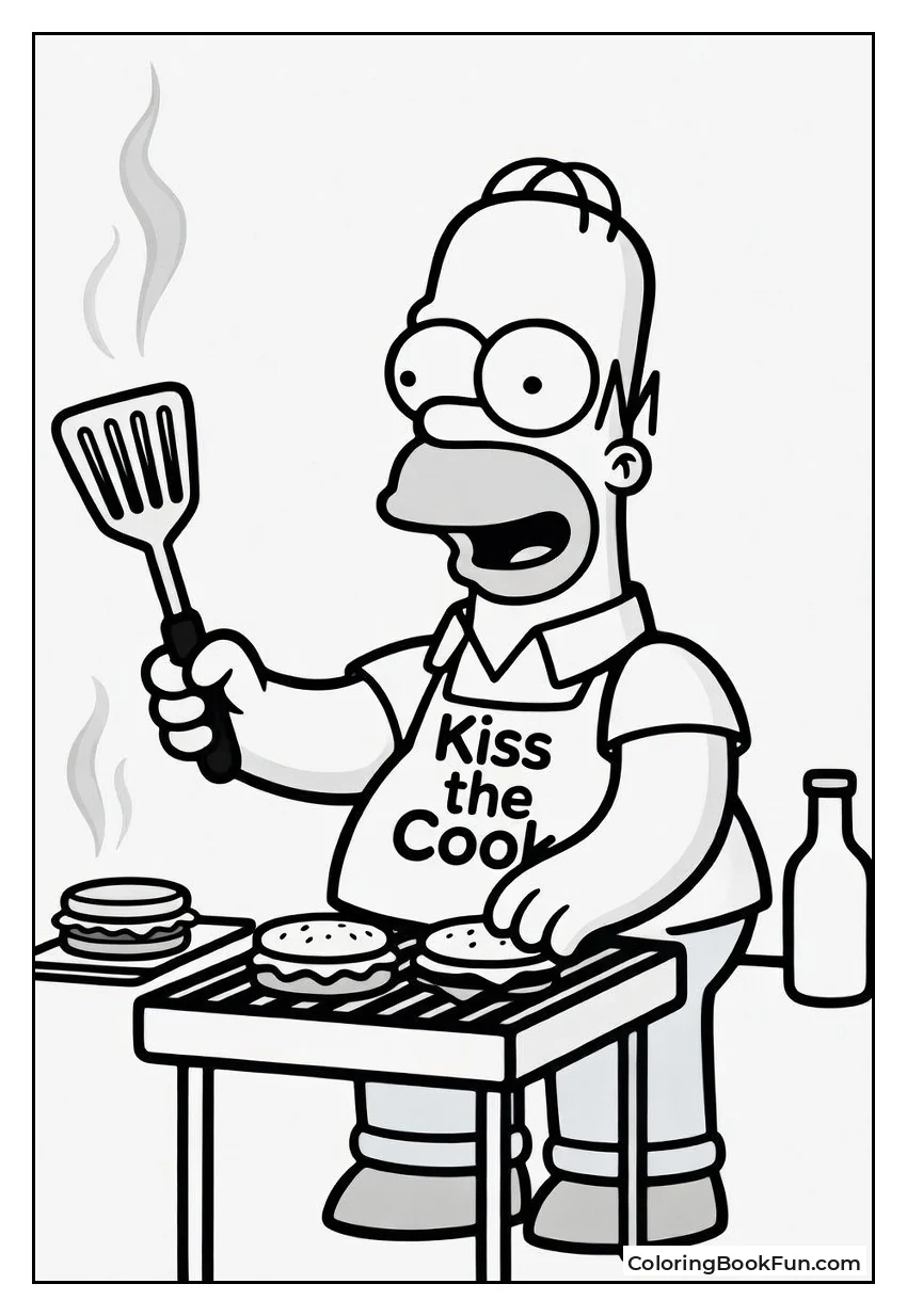 Homer Flips Burgers in Kiss Apron
