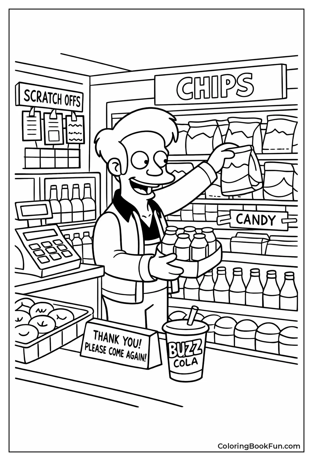 Apu Stocks Kwik-E-Mart Shelves