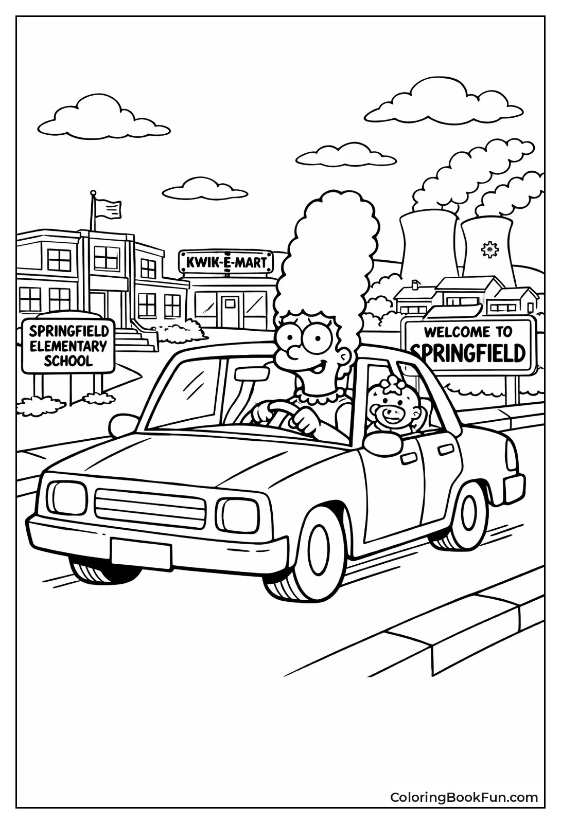 Marge Drives Pink Car