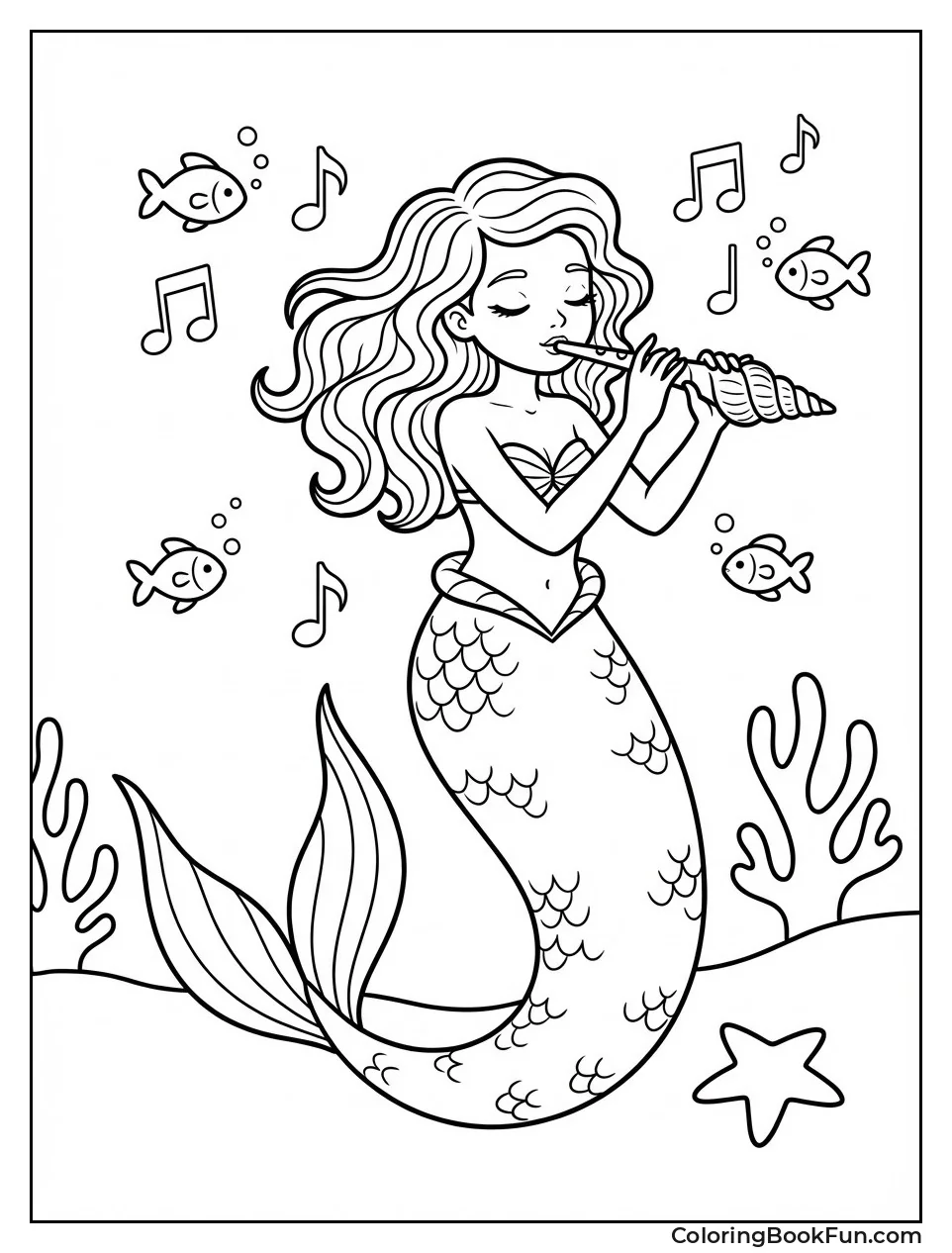 Mermaid Playing Seashell Flute