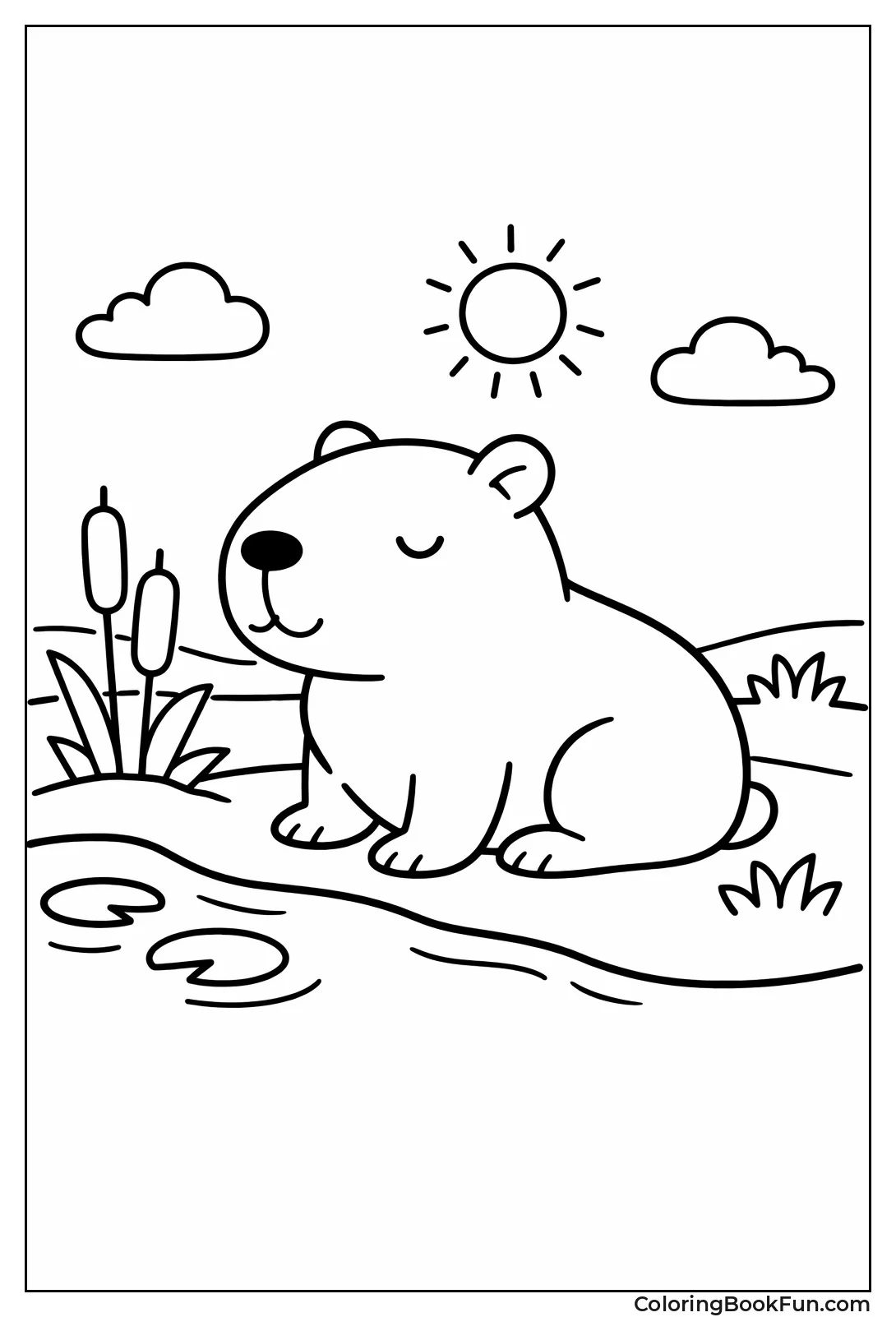 Sitting Capybara by Water