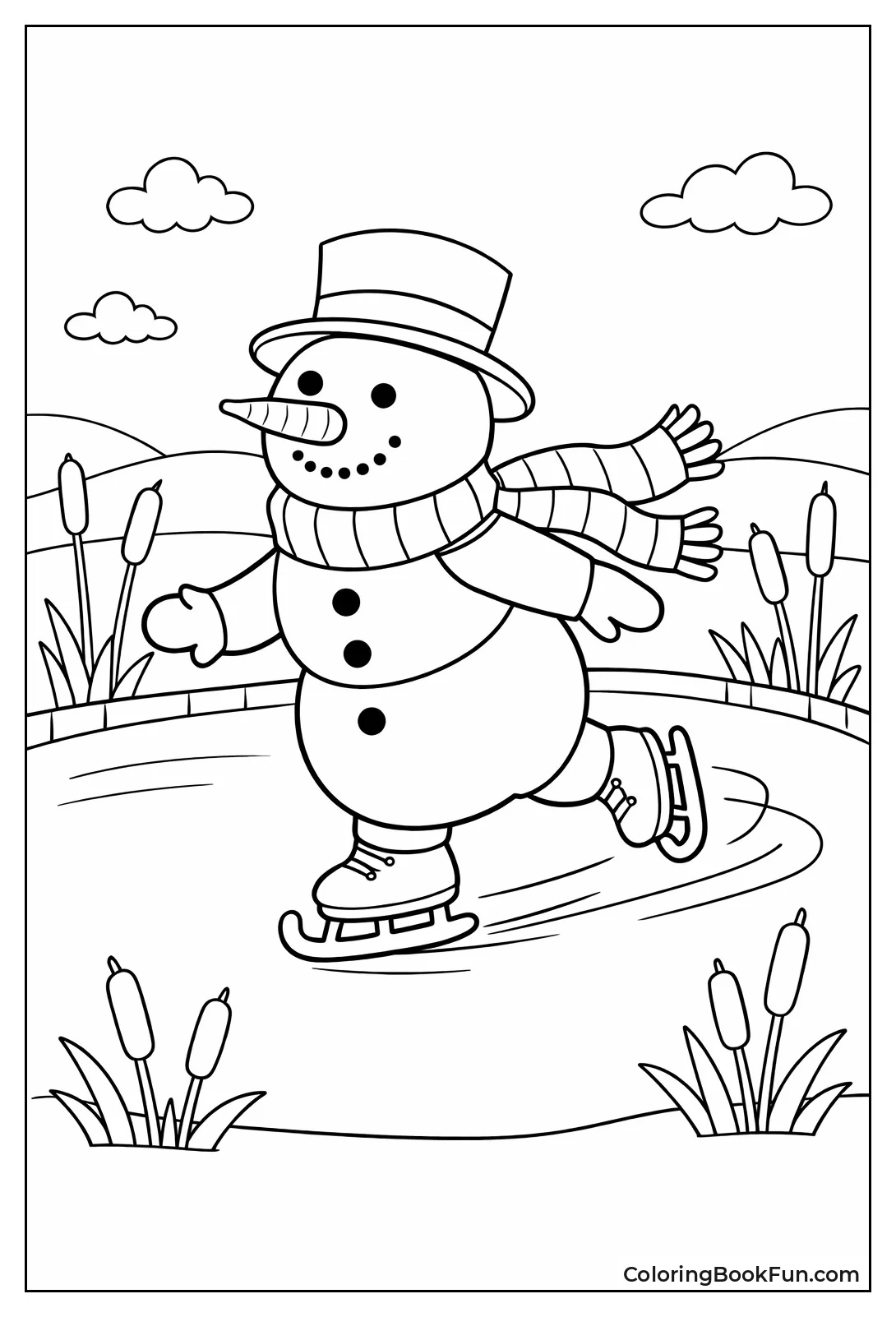 Snowman Skating on Pond