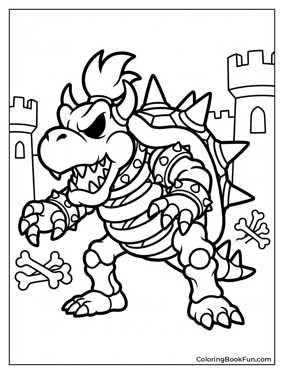 Skeleton Bowser Burns with Fire