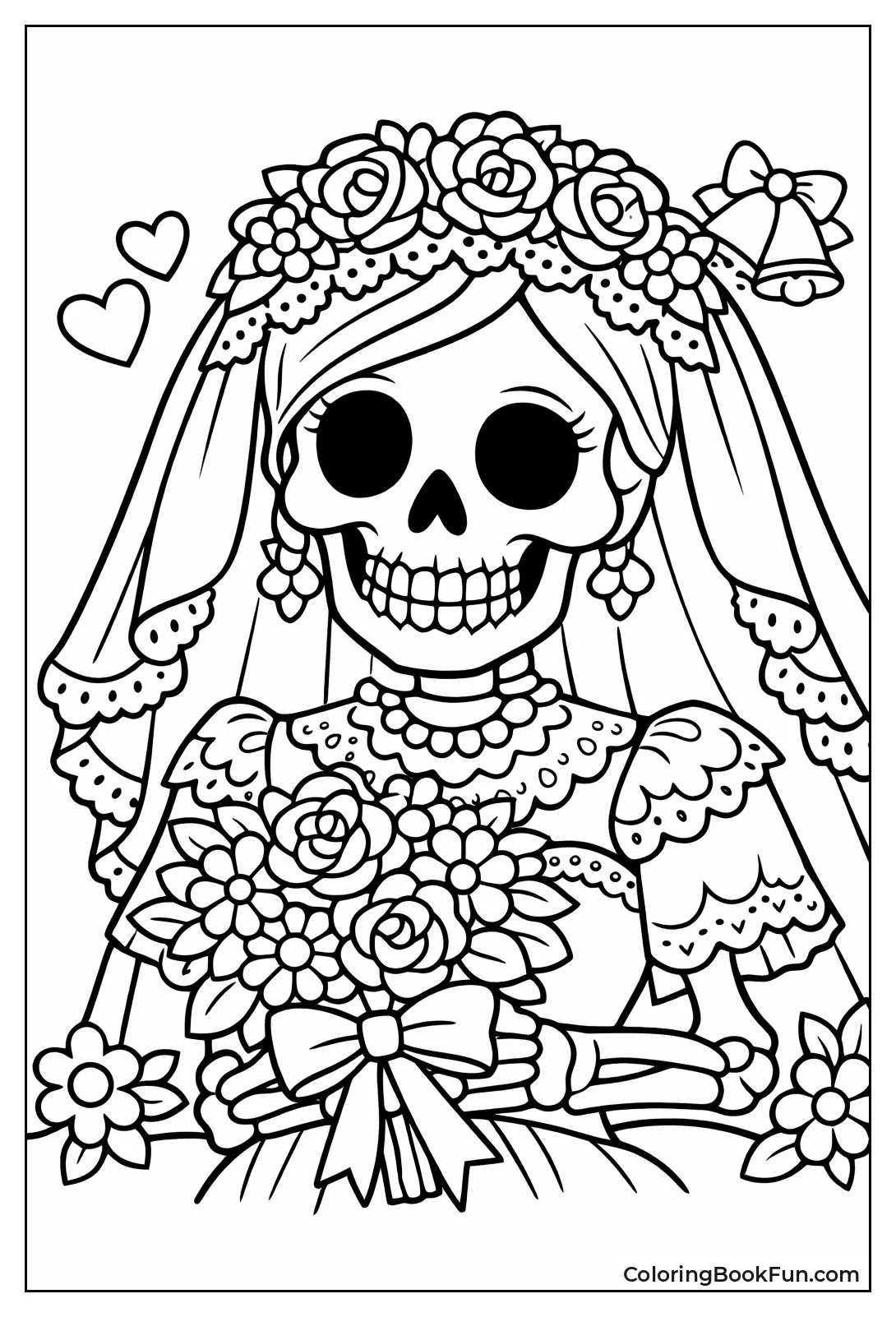 Bride Skull with Veil Bouquet