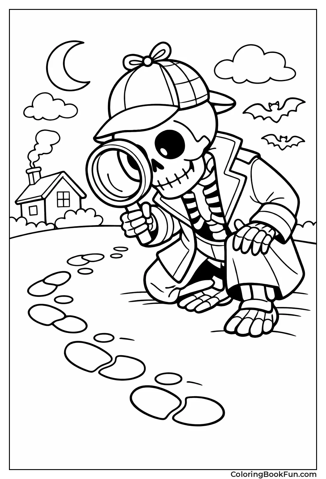 Detective Skeleton Examining Clues