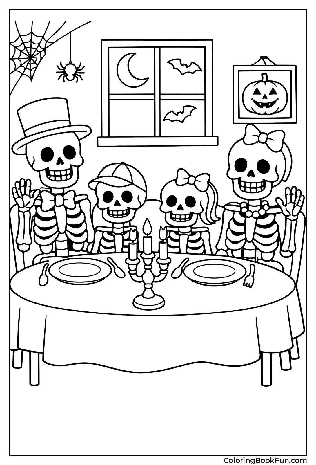 Skeleton Family Eating Dinner
