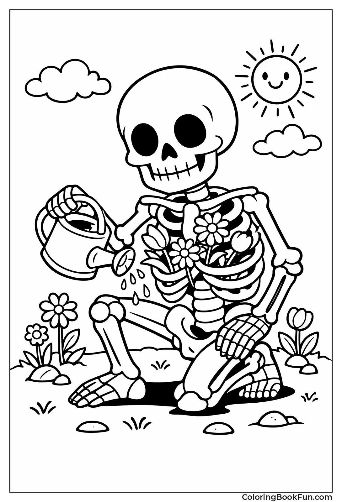 Skeleton Watering Ribcage Flowers