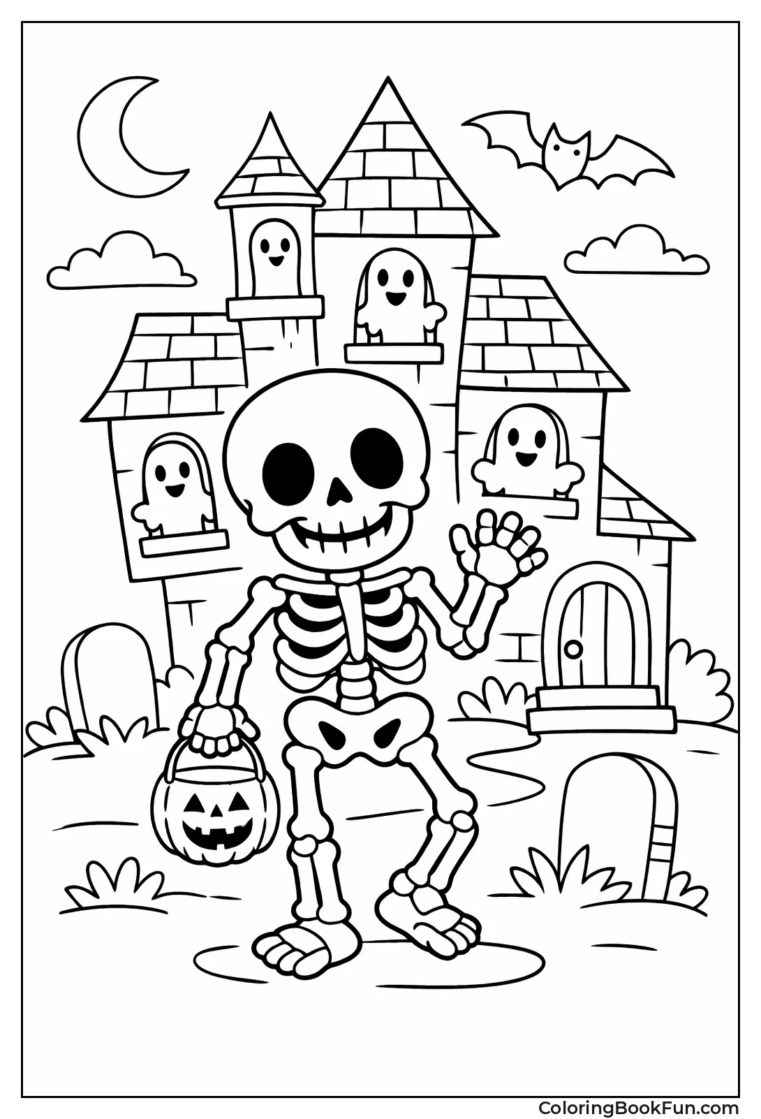 Skeleton Facing Haunted House