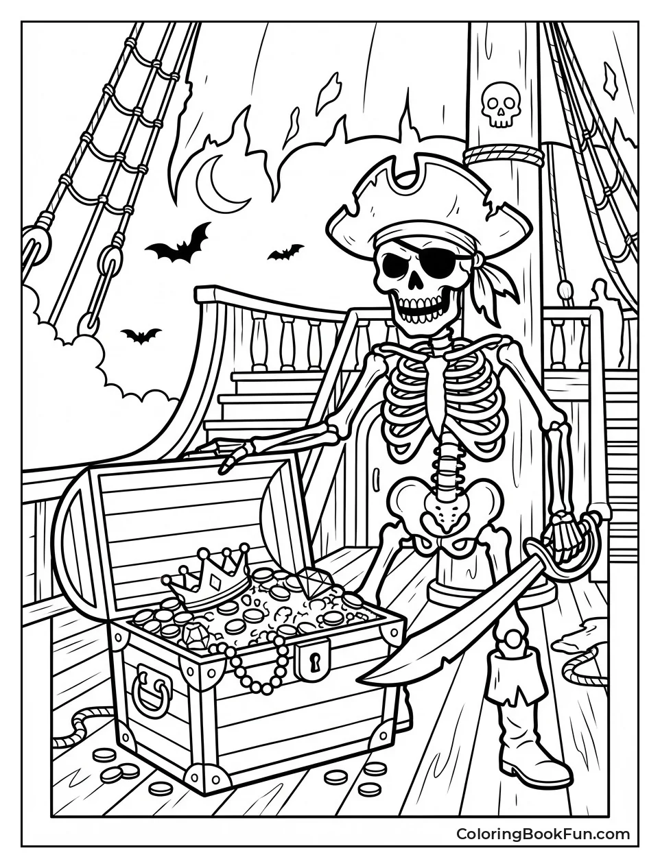 Skeleton Pirate Guards Treasure Chest