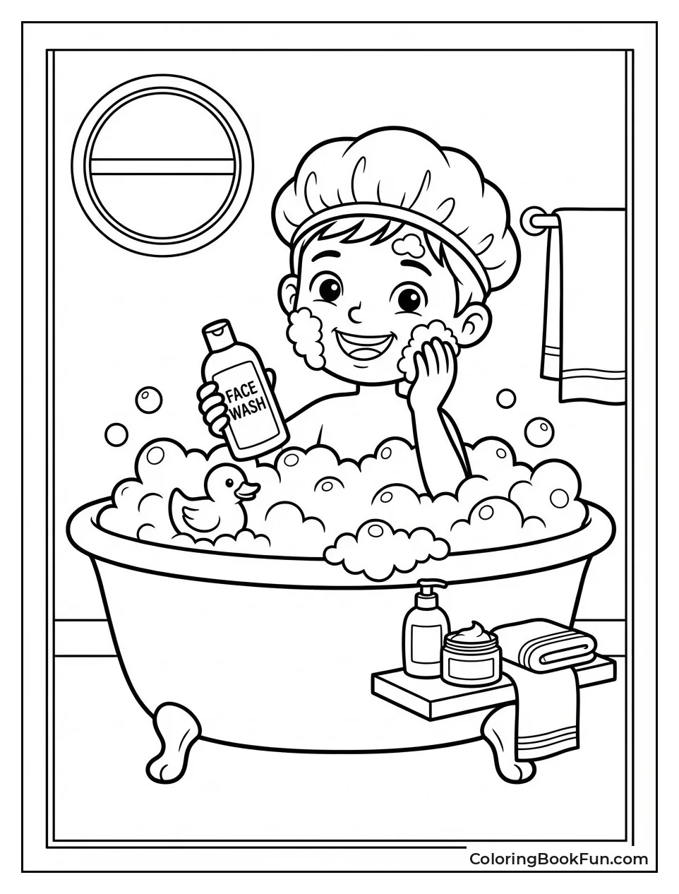 Child Washing Face in Bubbles