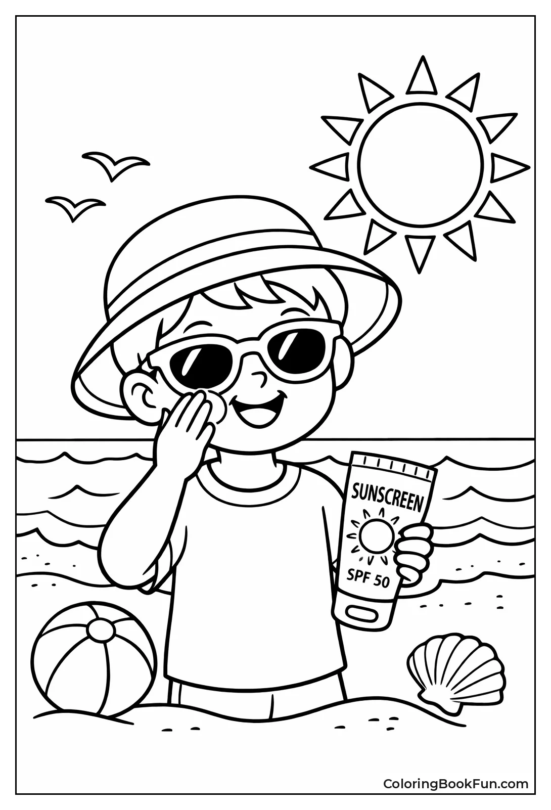 Child Applying Sunscreen Beachside