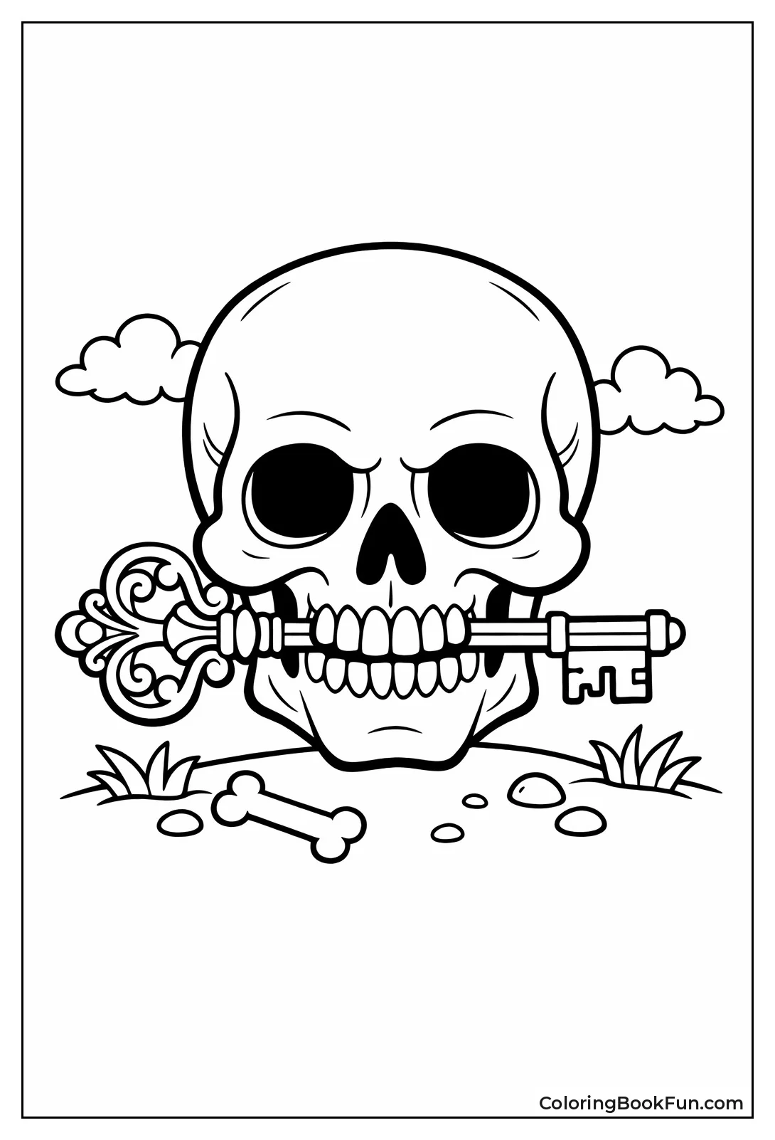 Skull Biting Ornate Skeleton Key