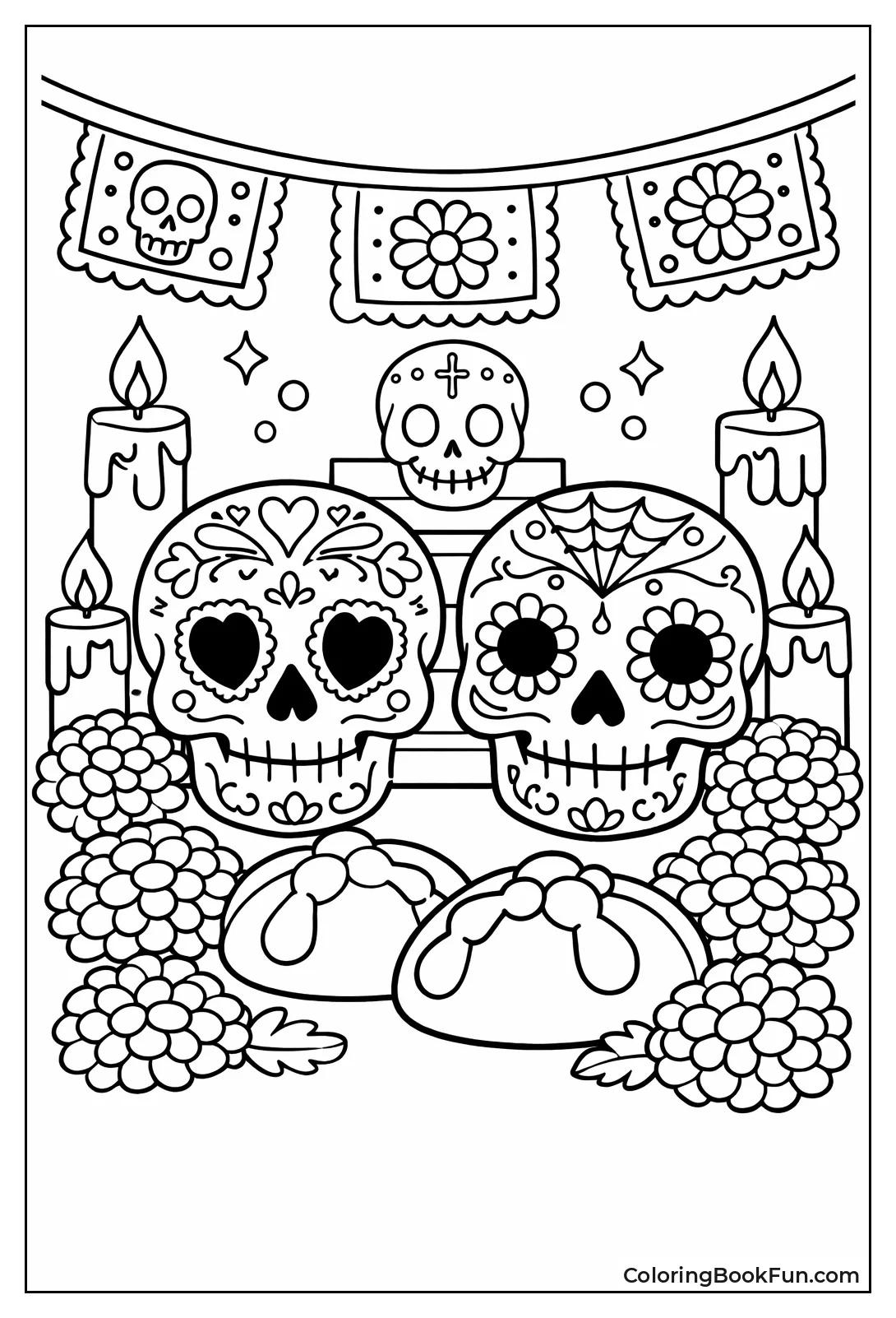 Altar with Sugar Skulls Candles