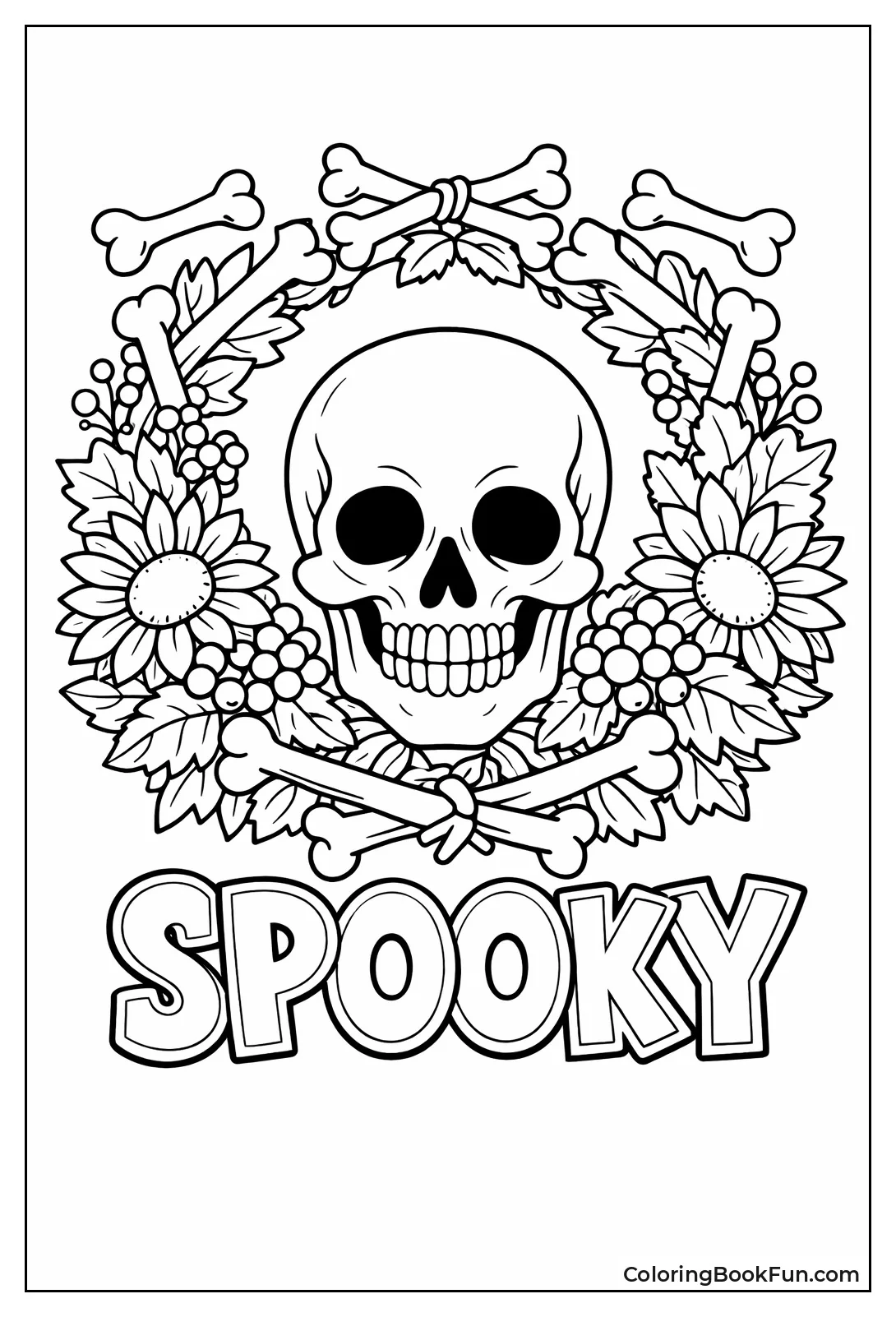 Skull in Bone Flower Wreath