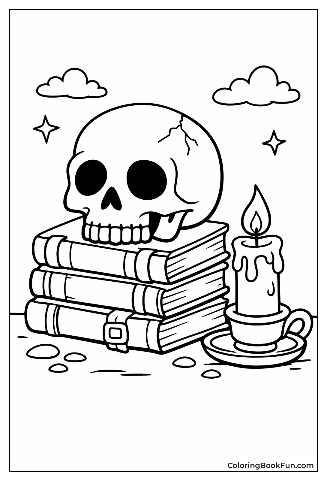 Skull Resting on Dusty Books