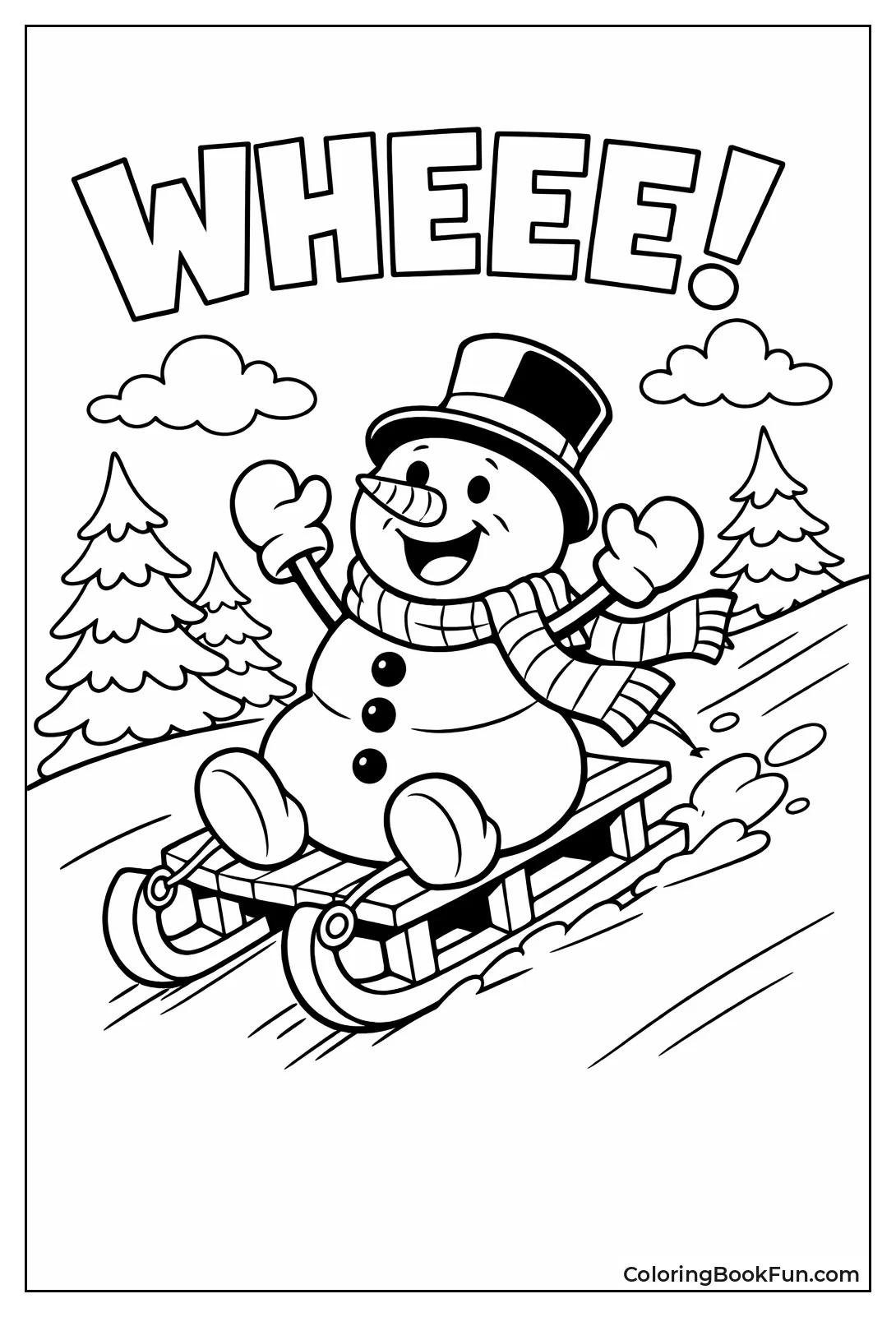 Snowman Sledding Down Hill