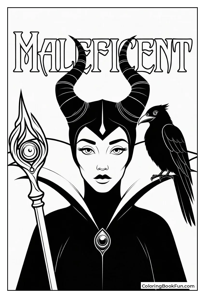 Maleficent Holds Staff with Raven