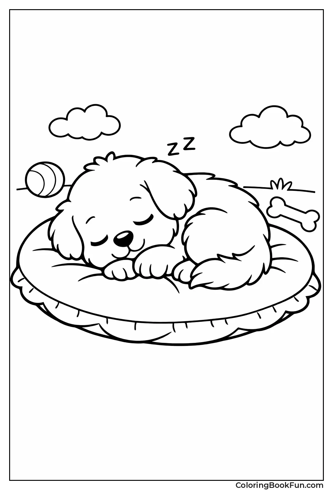 Curled Puppy Sleeping on Cushion