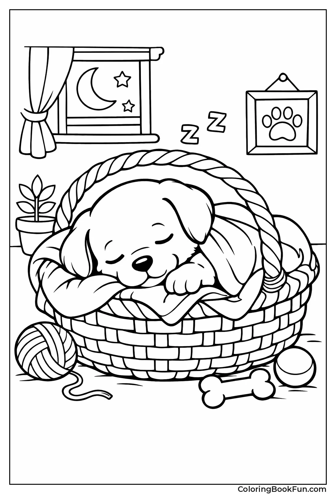 Puppy Snoozing in Woven Basket
