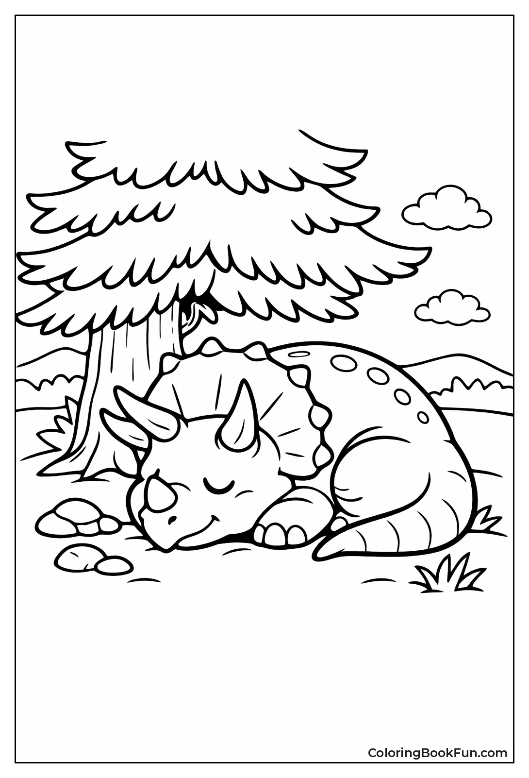 Sleeping Triceratops Under Tree