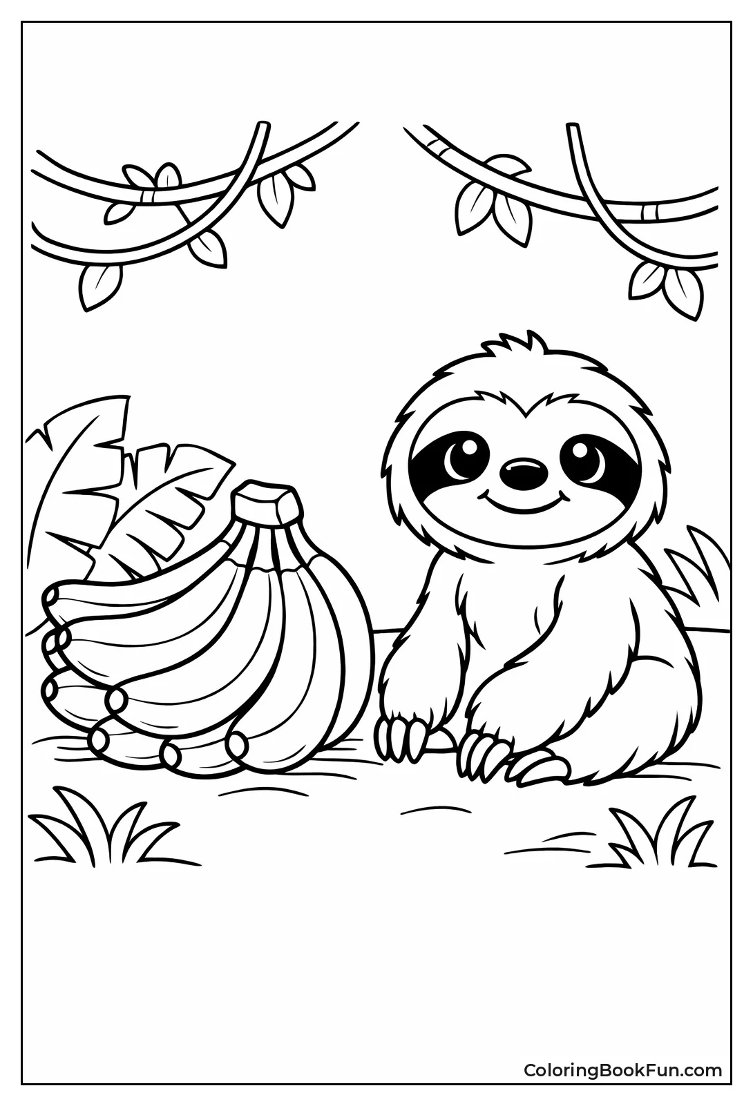 Sloth Next to Bananas