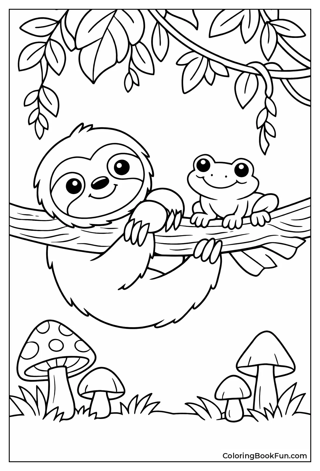 Sloth Shares Branch with Frog