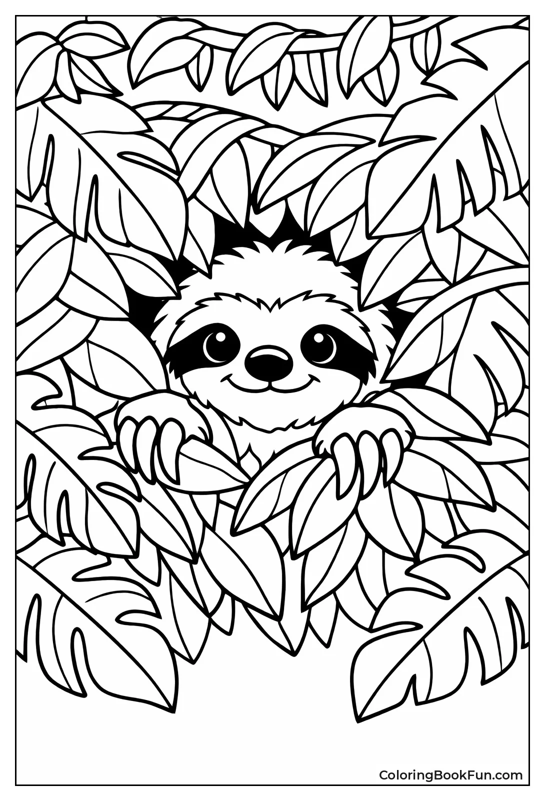 Sloth Peeks through Leaves