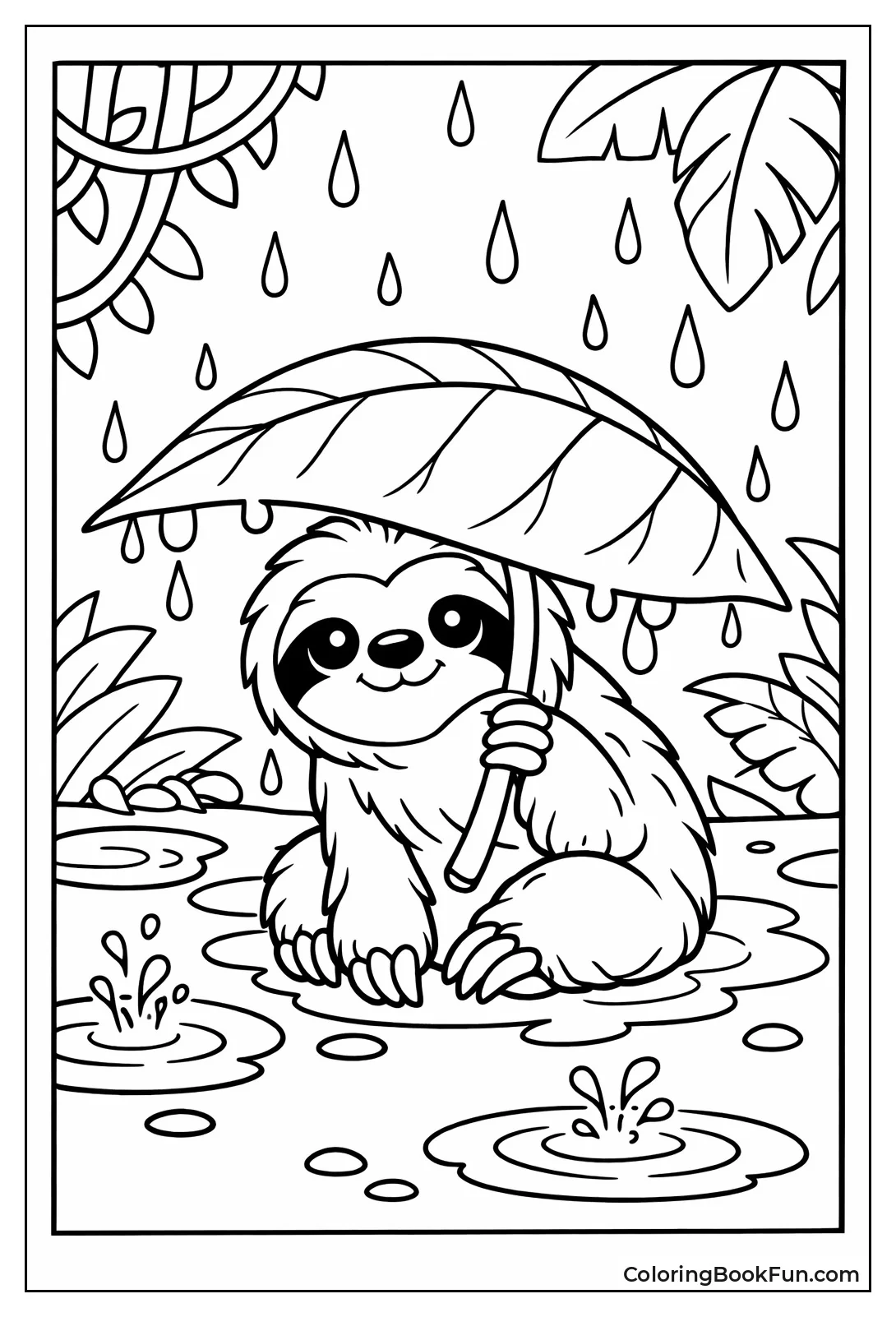 Sloth under Rainy Leaf