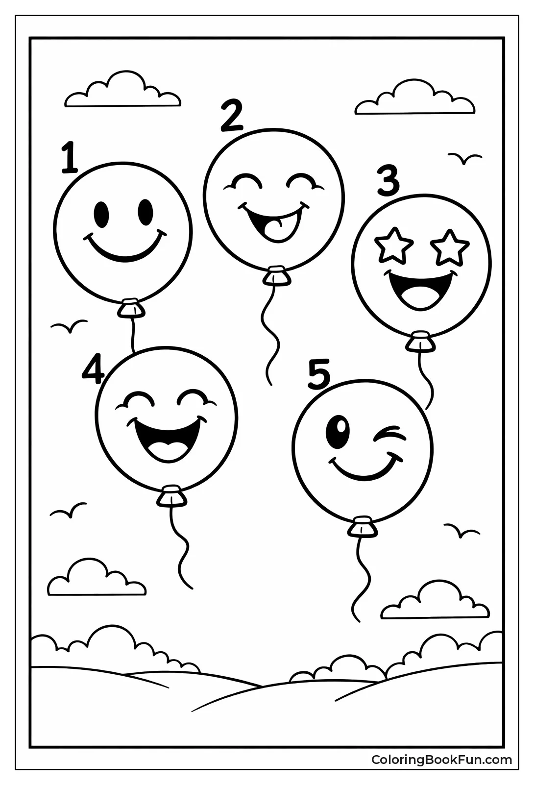 Five Happy Smiling Balloons