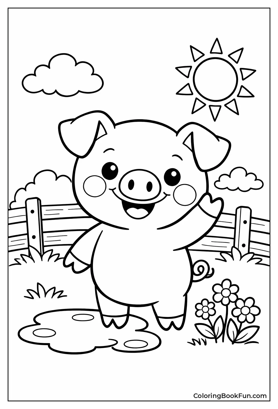 Smiling Cartoon Pig Waving