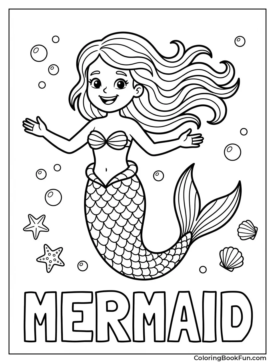 Smiling Mermaid with Flowing Hair
