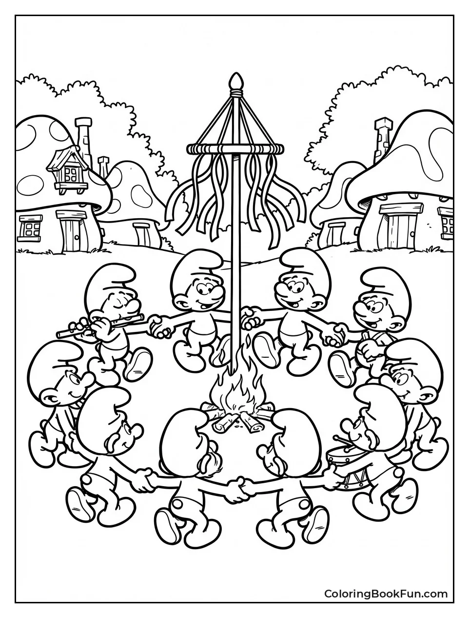 Smurfs Dance around Bonfire