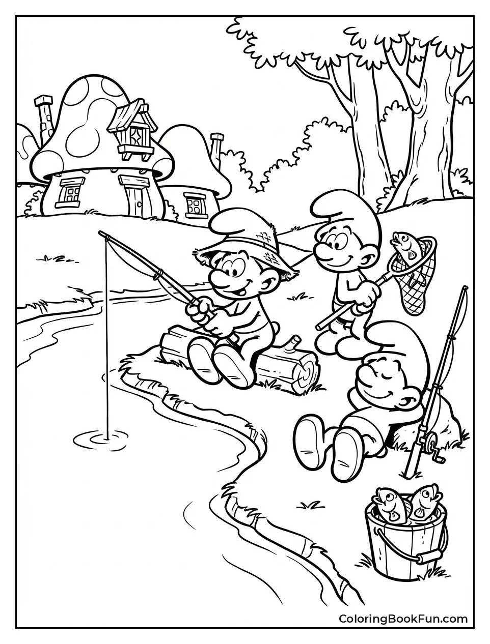Smurfs Fish by Stream