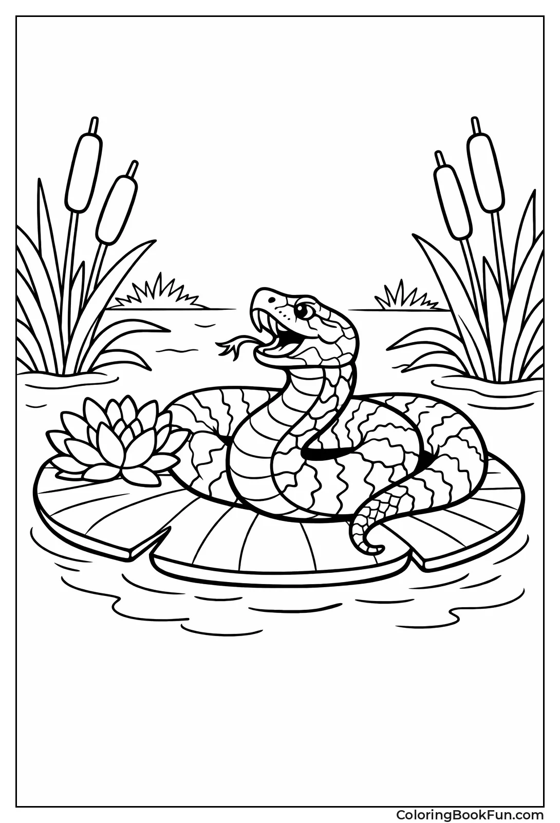 Cottonmouth Basks on Lily Pad