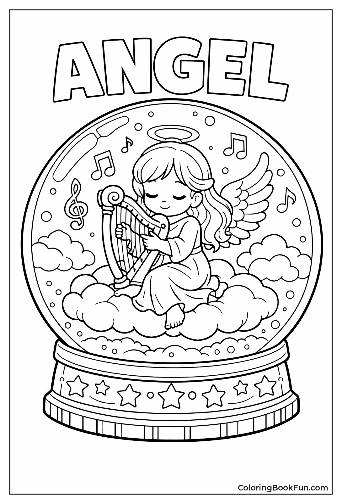 Angel Plays Harp in Clouds