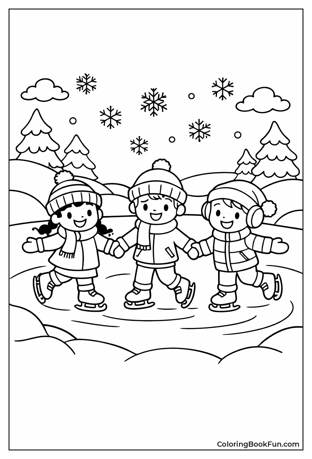 Friends Skating on Pond