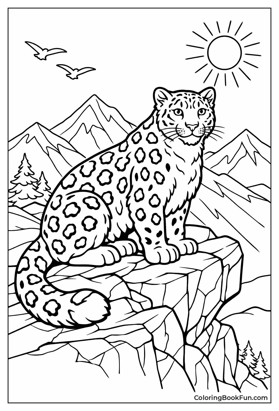 Snow Leopard Perched on Cliff