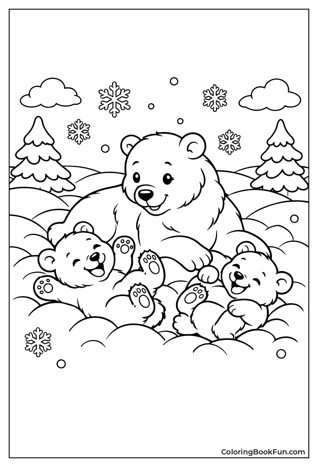 Polar Bears Playing in Snow