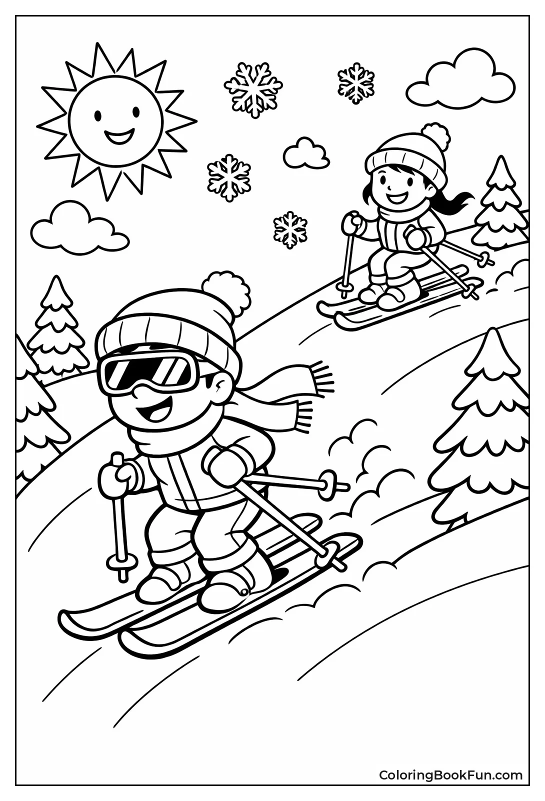 Skiers on Sunny Slope