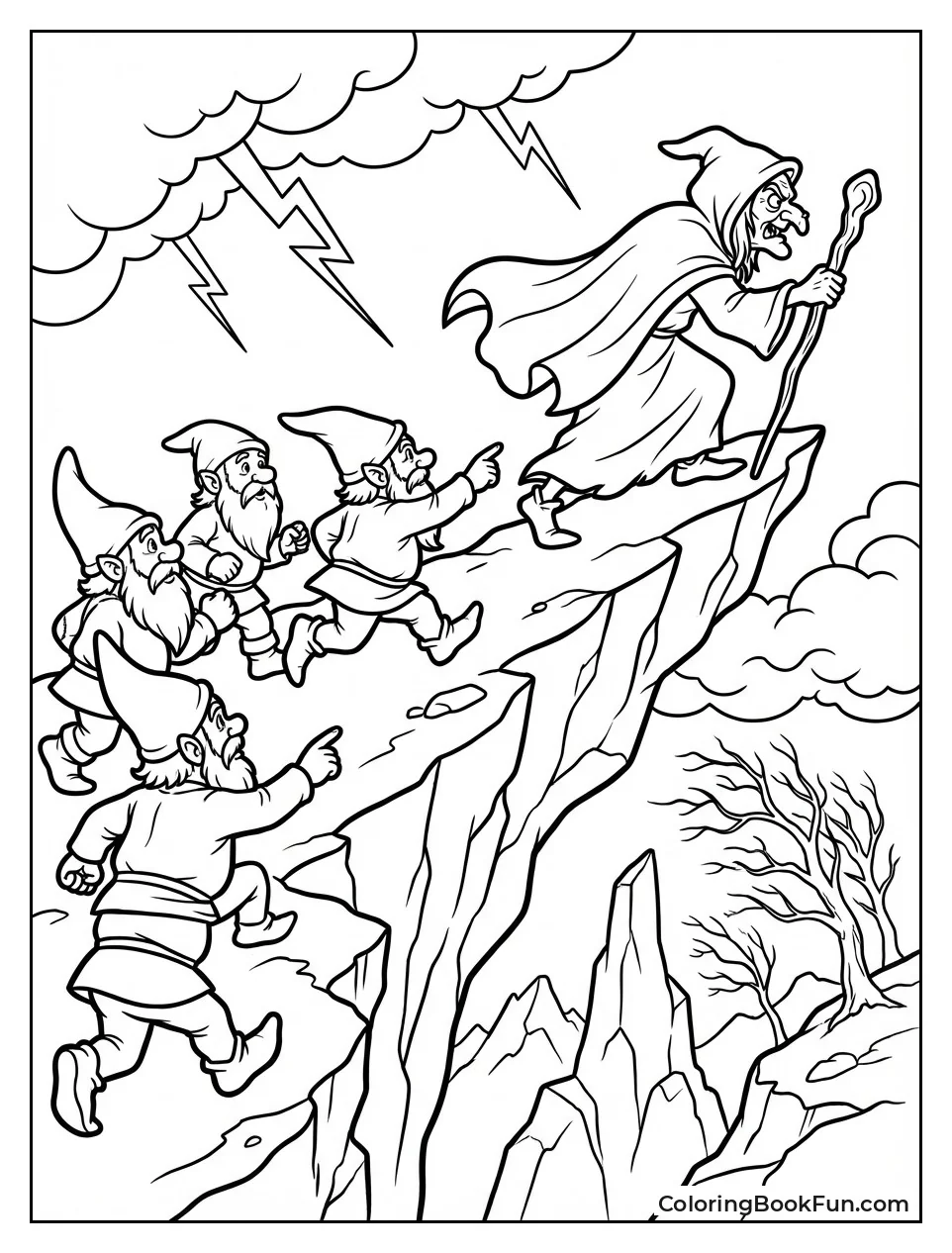 Dwarfs Chase Hag up Cliff