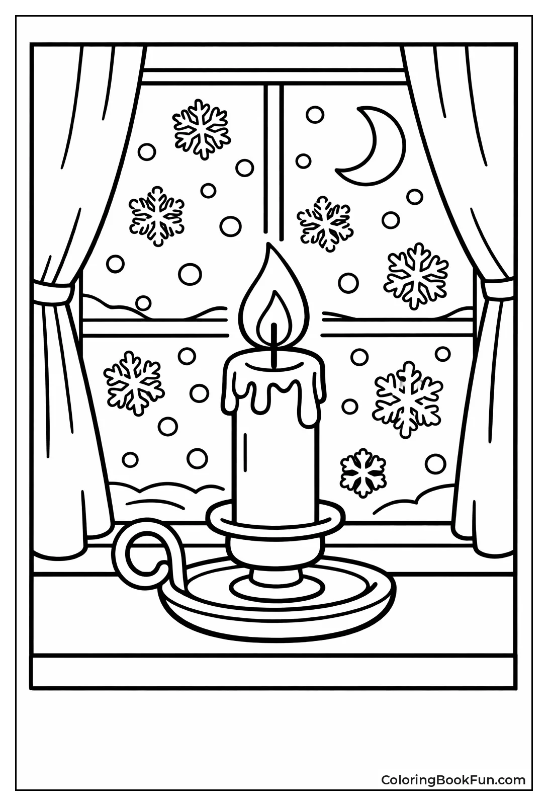 Candle on Snowy Window Sill