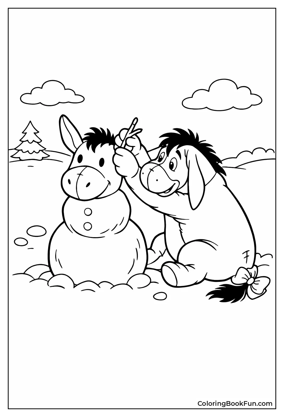 Eeyore Builds Snow Donkey