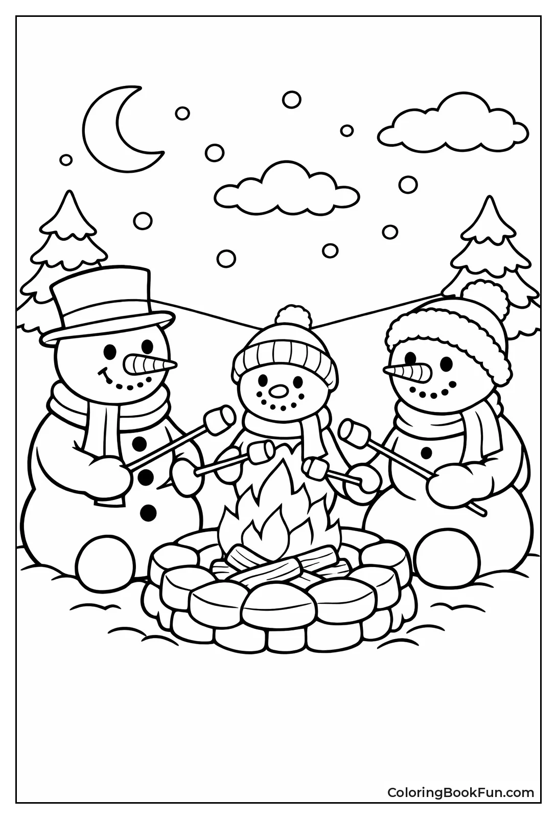 Snowman Family Roasting Marshmallows