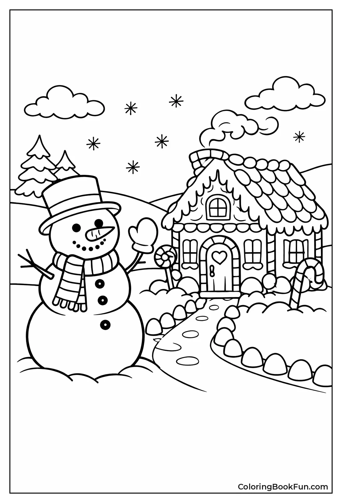 Snowman Waving to Gingerbread