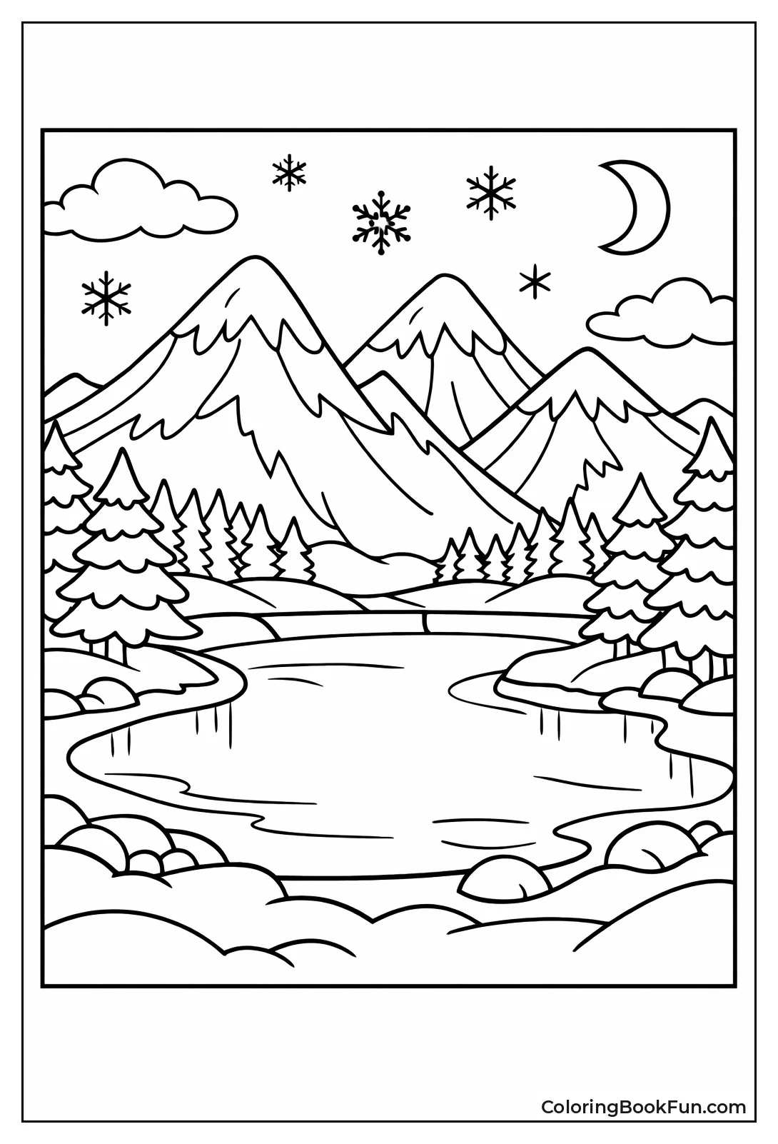 Snowy Mountains and Pine Trees