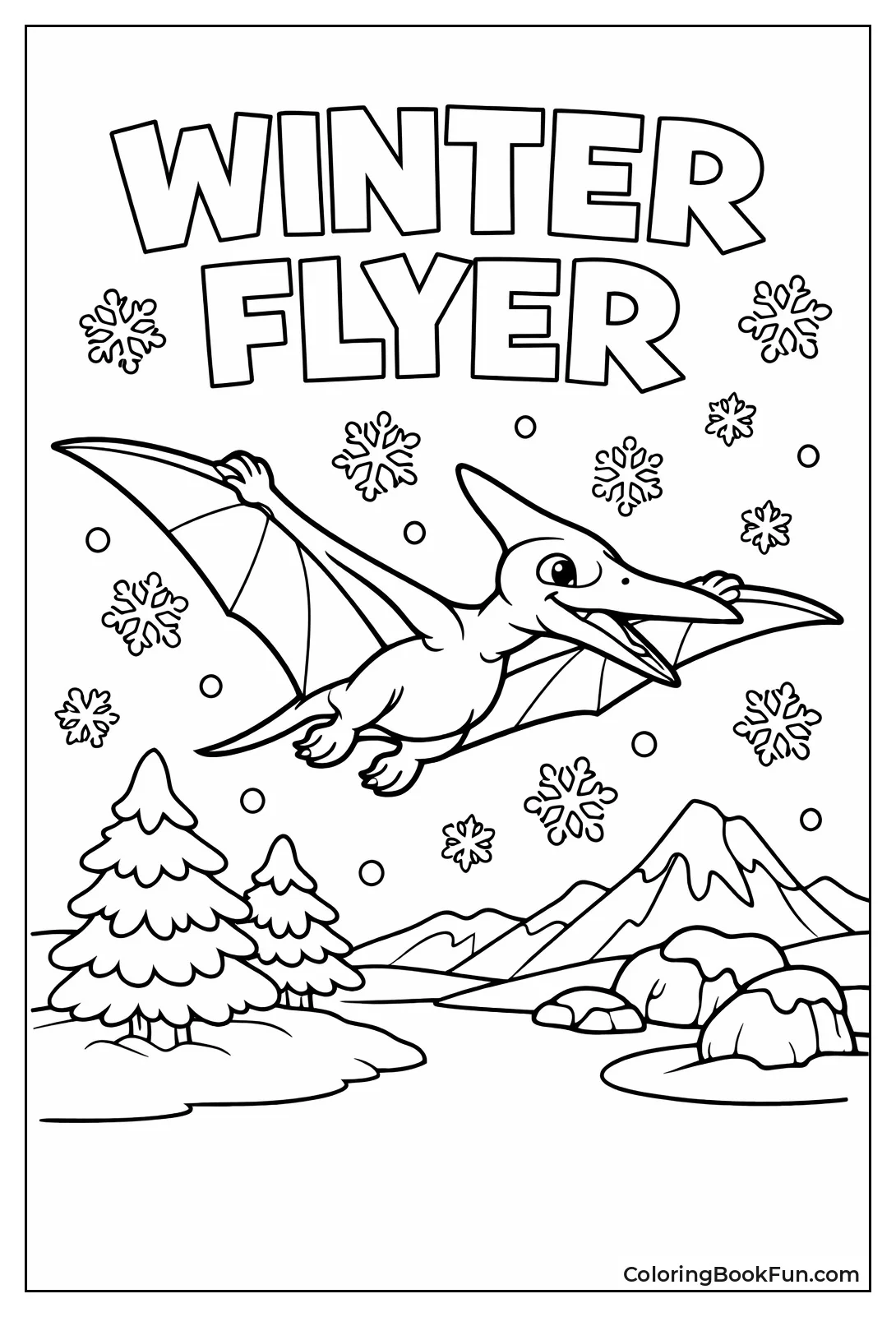 Pterodactyl in Snowy Sky