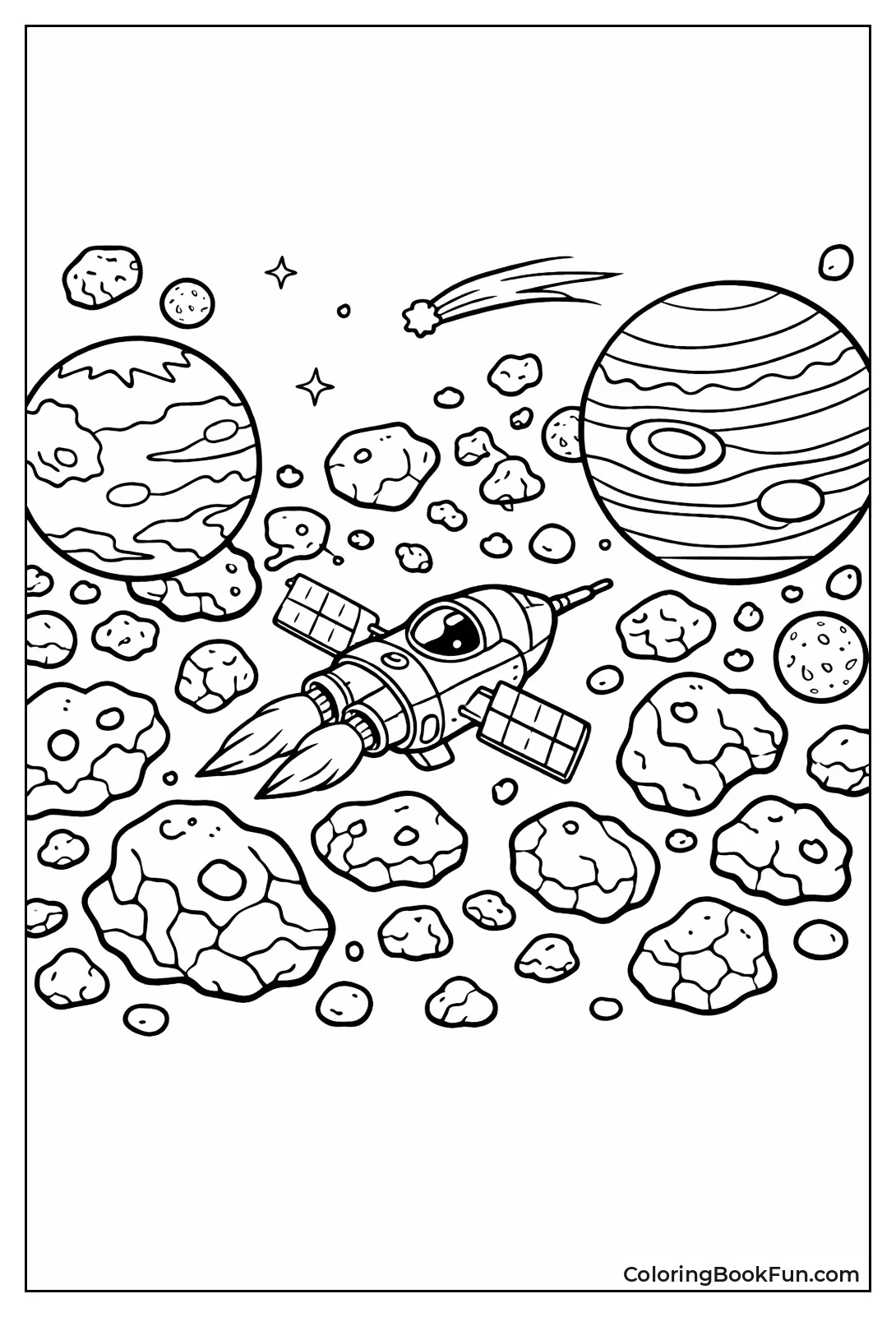 Ship Navigates Asteroid Field