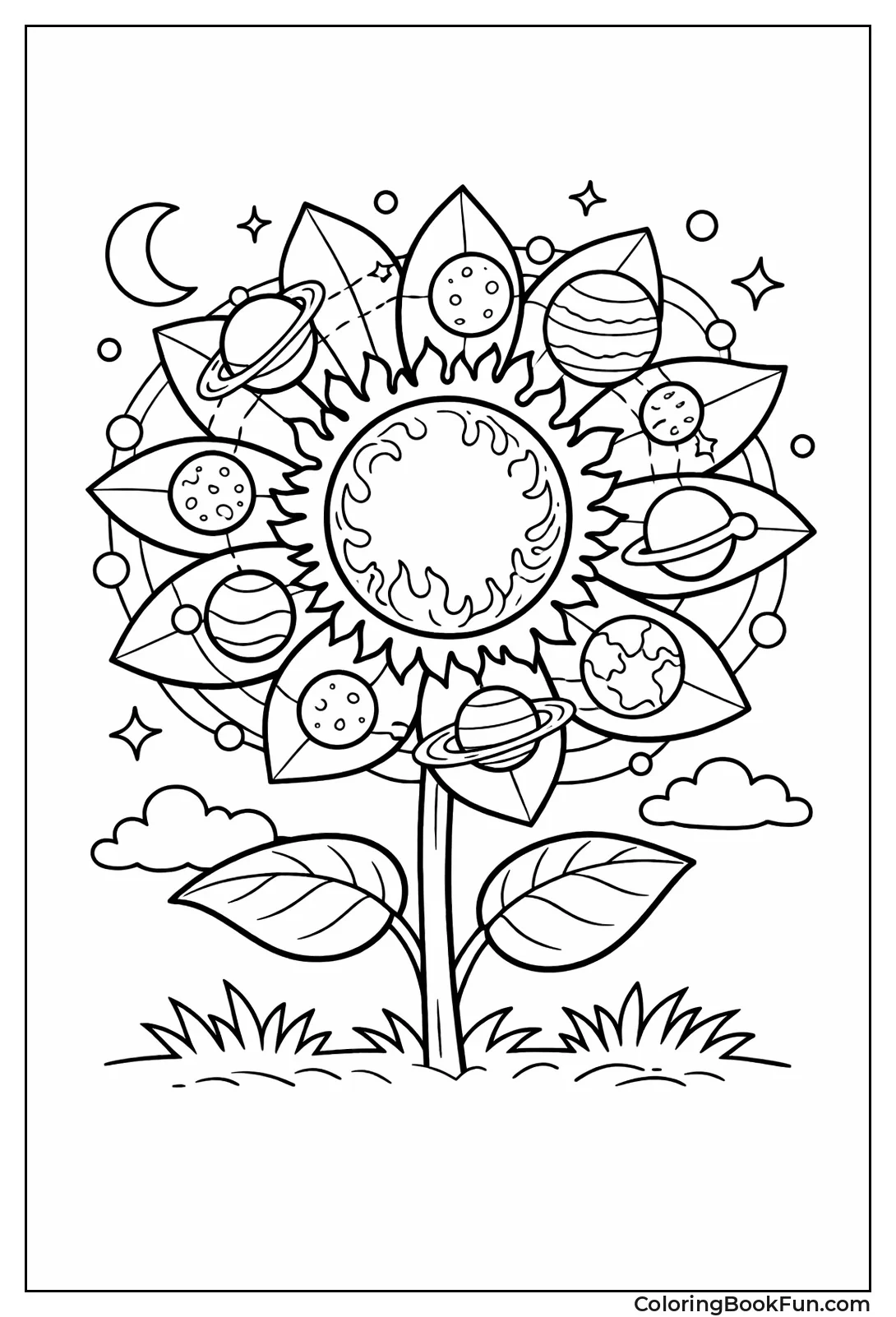 Sunflower with Planet Petals